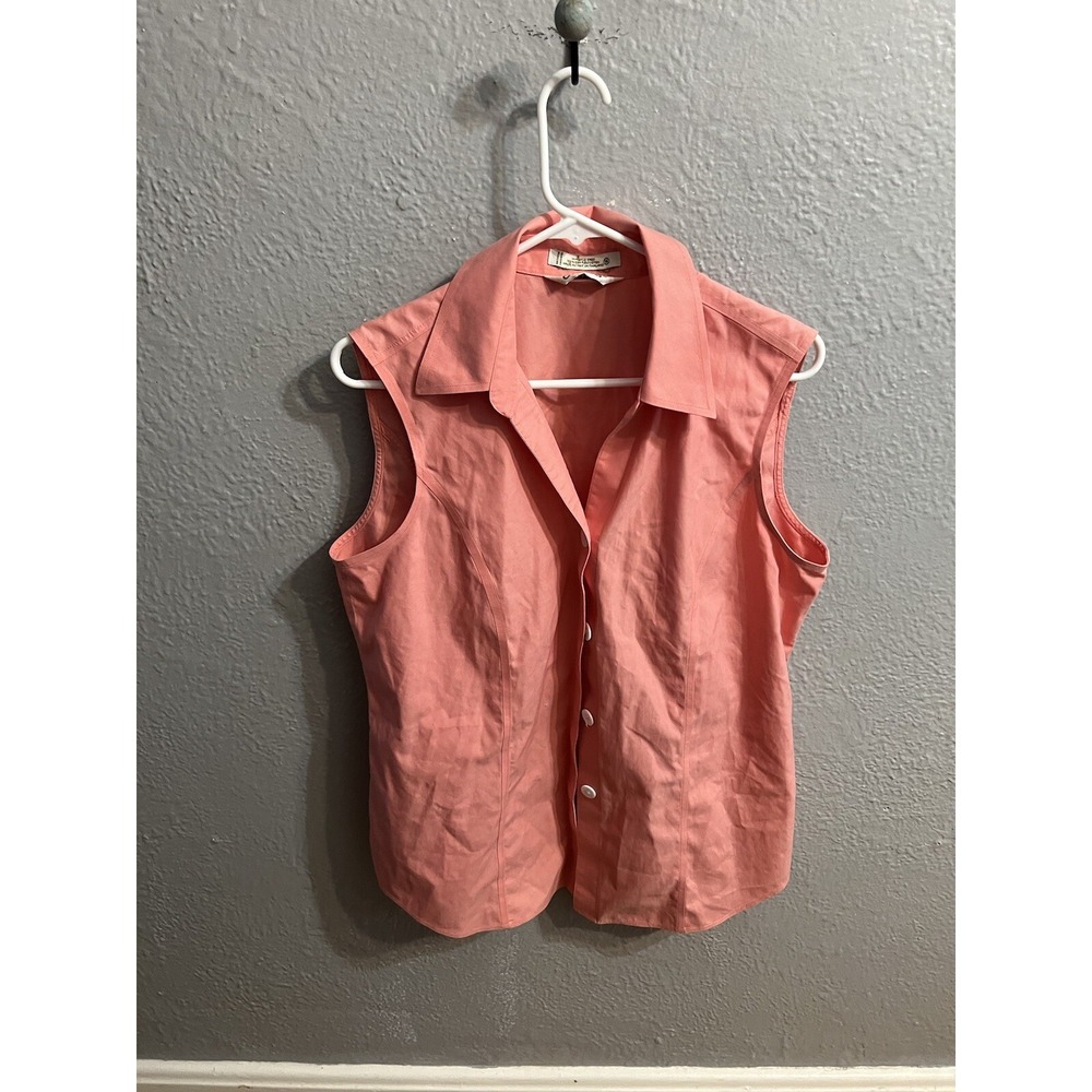 Orvis-Women Peachy Color Sleeveless Button Shirt Top-Size‎ 14